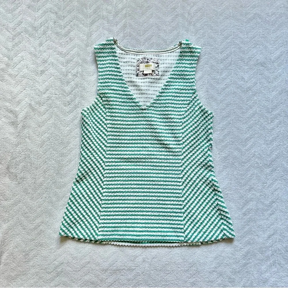Maeve Anthropologie Peplum Textured Tank Green White‎ Size XS - Picture 2 of 7